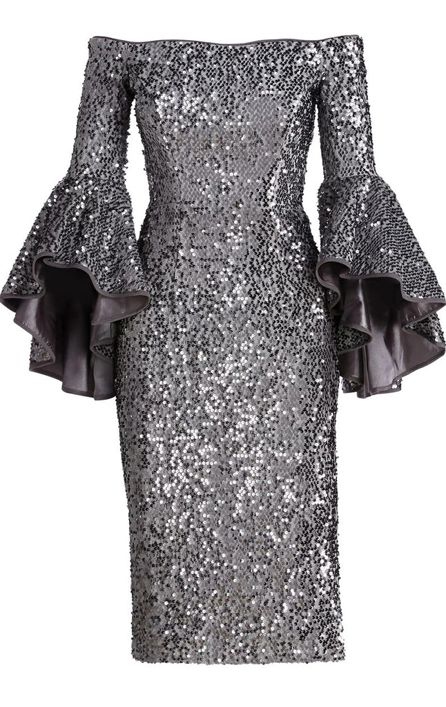 MACloth Off the Shoulder Pailletten Cocktailkleid Grau Abendkleid