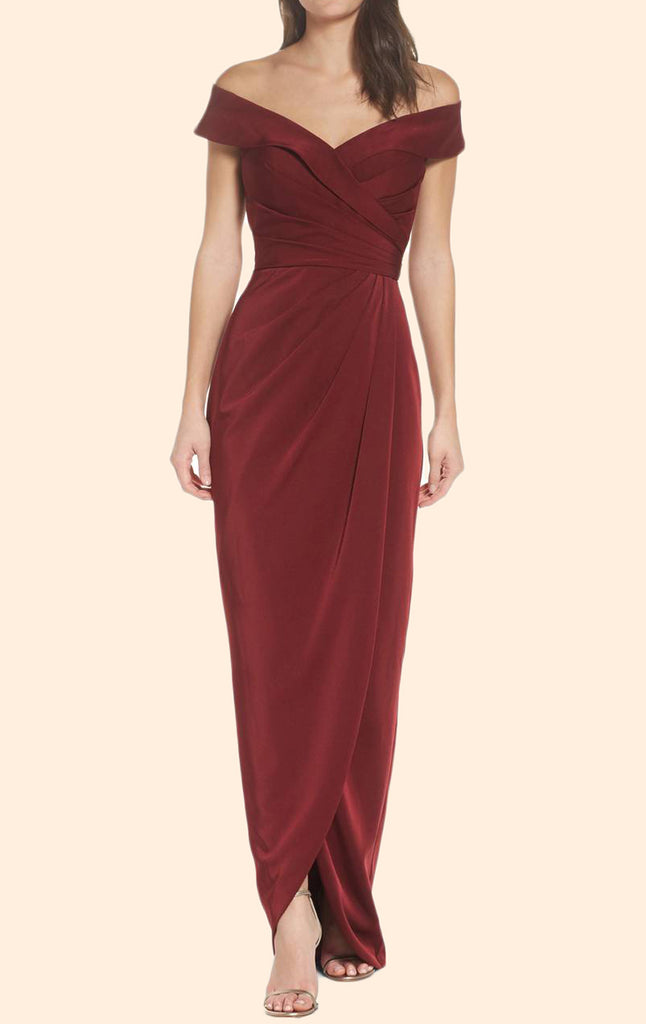 MACloth Schulterfreies, langes Ballkleid in Burgunderrot, formelles Abendkleid