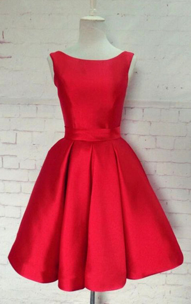 Vestido de fiesta formal rojo corto con escote redondo de MACloth