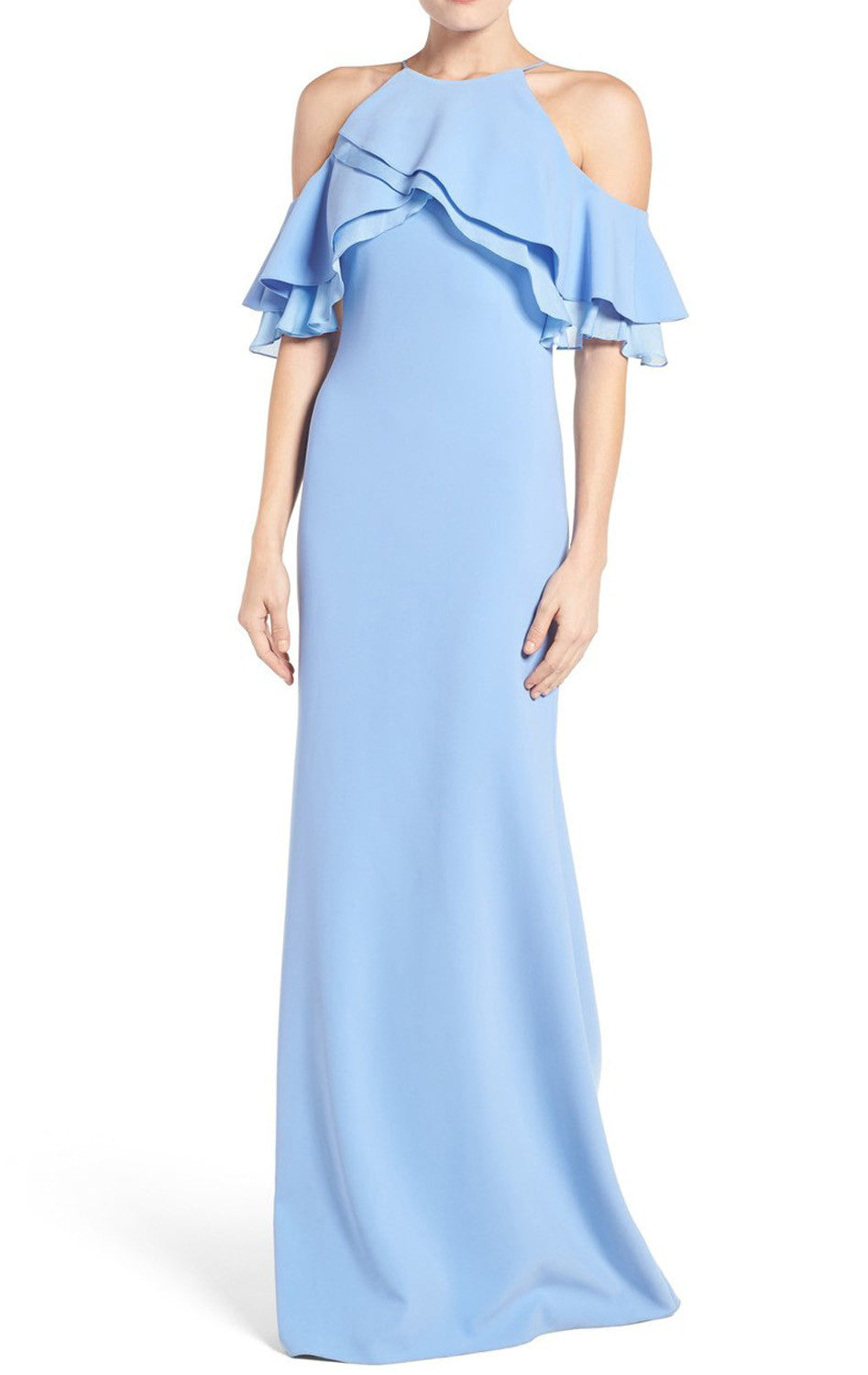 MACloth Off the Shoulder Sheath Long Prom Dress Sky Blue Formal Gown