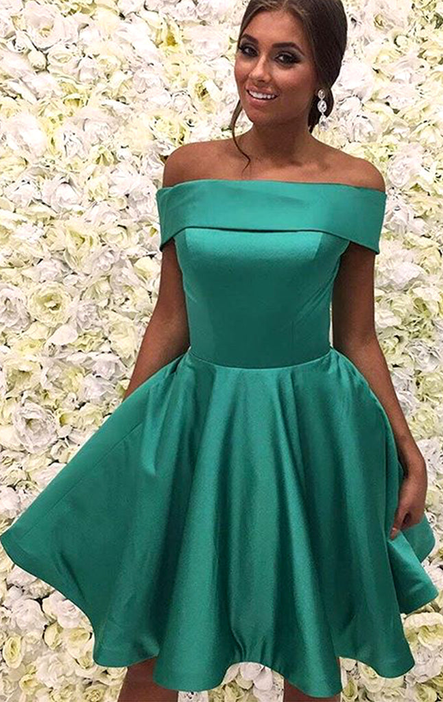 MACloth Schulterfreies grünes kurzes Ballkleid Homecoming-Kleid elegantes Hochzeitspartykleid