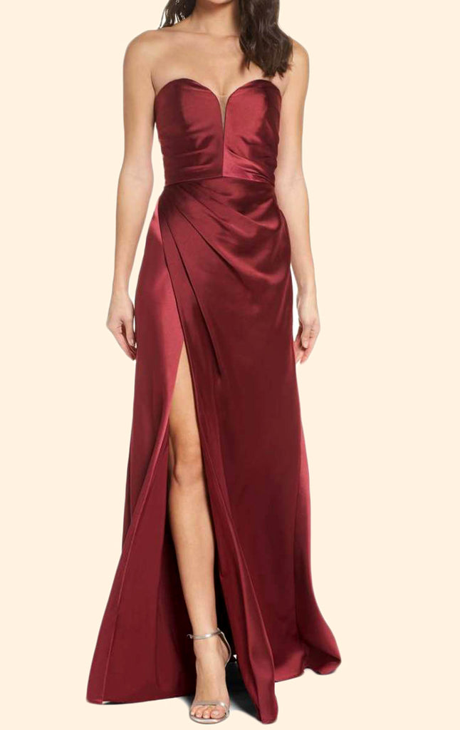 MACloth trägerloses, langes Ballkleid mit herzförmigem Ausschnitt, Burgunderrot, formelles Abendkleid 10607