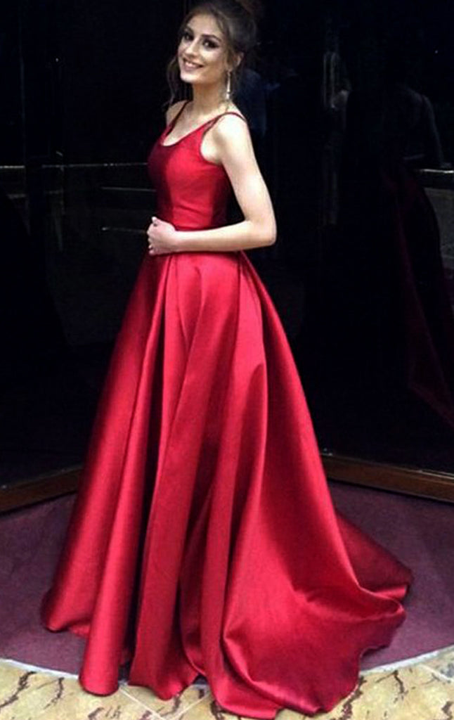 MACloth Ballkleid mit U-Ausschnitt, lang, burgunderfarben, Satin, formelles Abendkleid