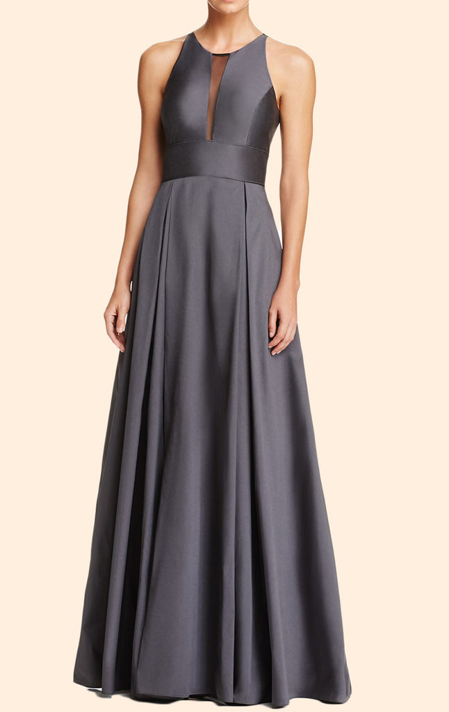 Vestido de fiesta largo gris con cuello redondo de MACloth, vestido de noche formal sencillo