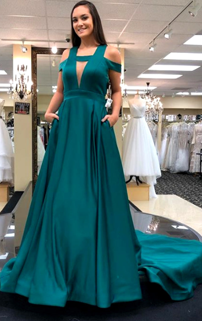 Vestido de fiesta largo con hombros descubiertos en verde azulado de MACloth, elegante vestido de noche formal