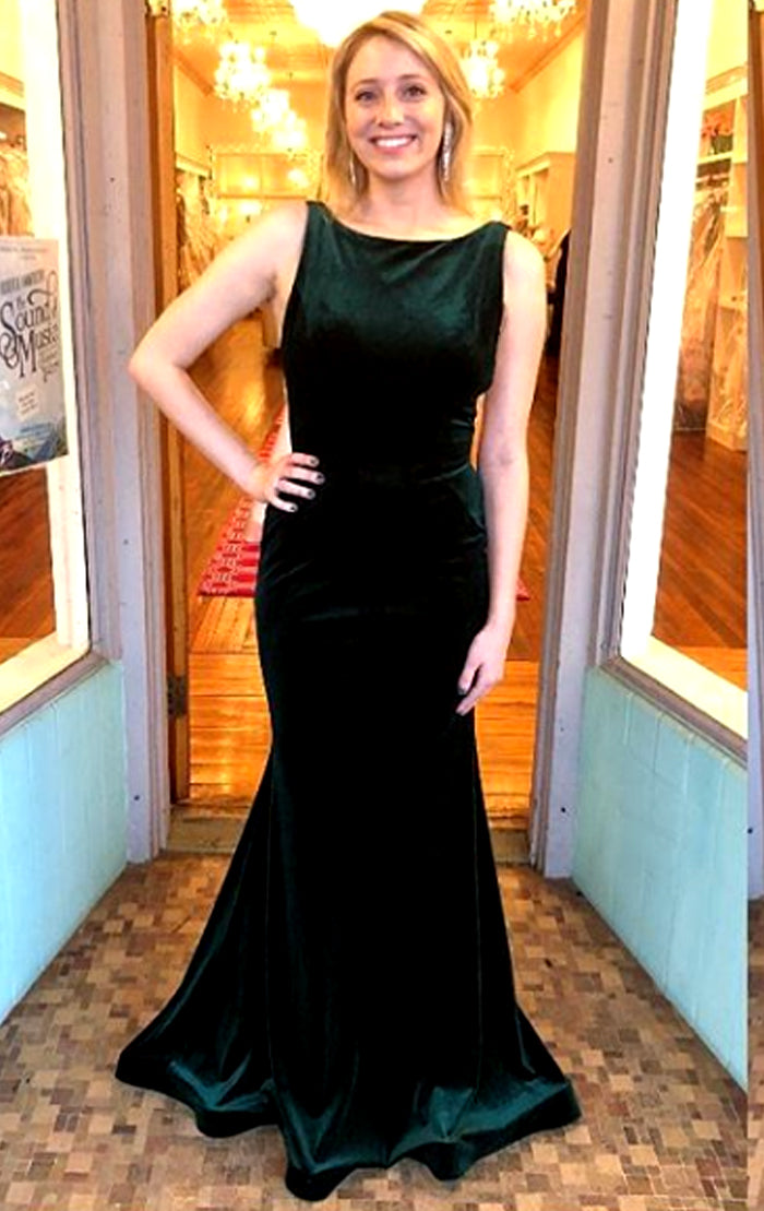 Macloth Mermaid Boat Neck Velvet Prom Dress Dark Green Formal Evening Gown Custom Color / Above Knee / Custom Size