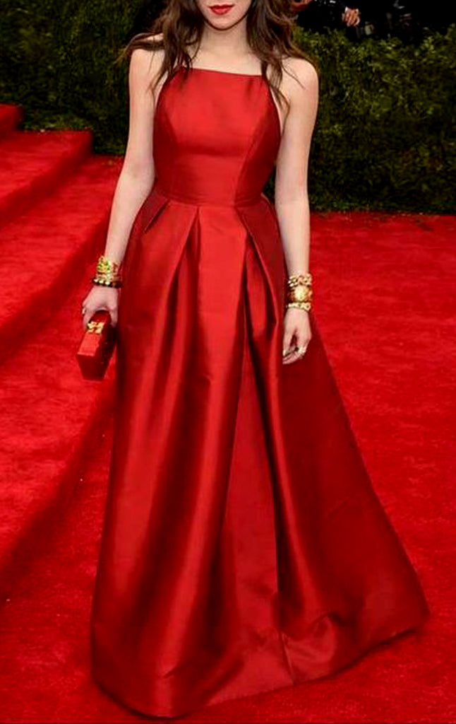 Vestido de fiesta largo rojo con tirantes finos de MACloth Vestido de noche formal rojo