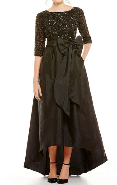 MACloth Half Sleeve Hi Lo Mother of the Brides Dress Dark Navy Sequin Formal Evening Gown