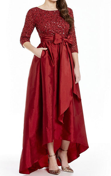 MACloth Half Sleeve Hi Lo Mother of the Brides Dress Dark Navy Sequin Formal Evening Gown