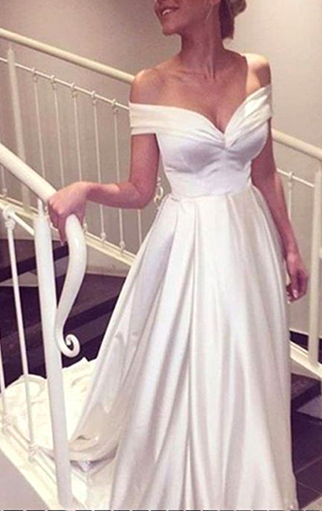 MACloth Schulterfreies langes Satin-Ballkleid, Elfenbein, formelles Abendkleid 10725