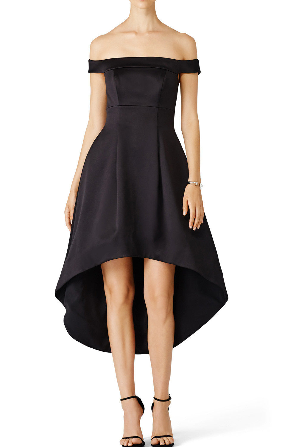 Macloth Off The Shoulder Satin Hi-Lo Prom Dress Black Cocktail Party Dress Custom Color / Above Knee / US8