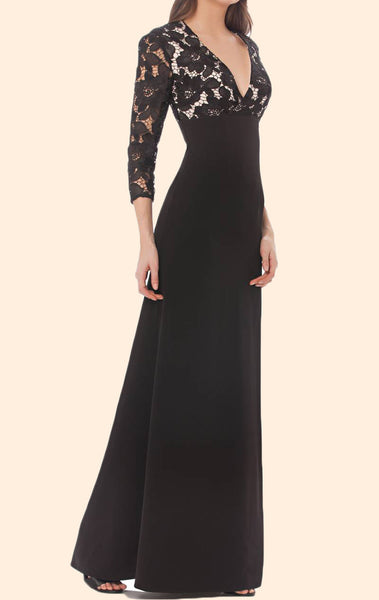 MACloth 3/4 Sleeves Lace Chiffon Long Mother of the Brides Dress Black Formal Evening Gown