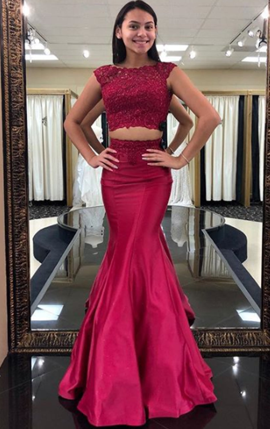 strapless open back dress A Line Satin Red Long Train Deep V Neck Prom Dress – Sassymyprom main image 1