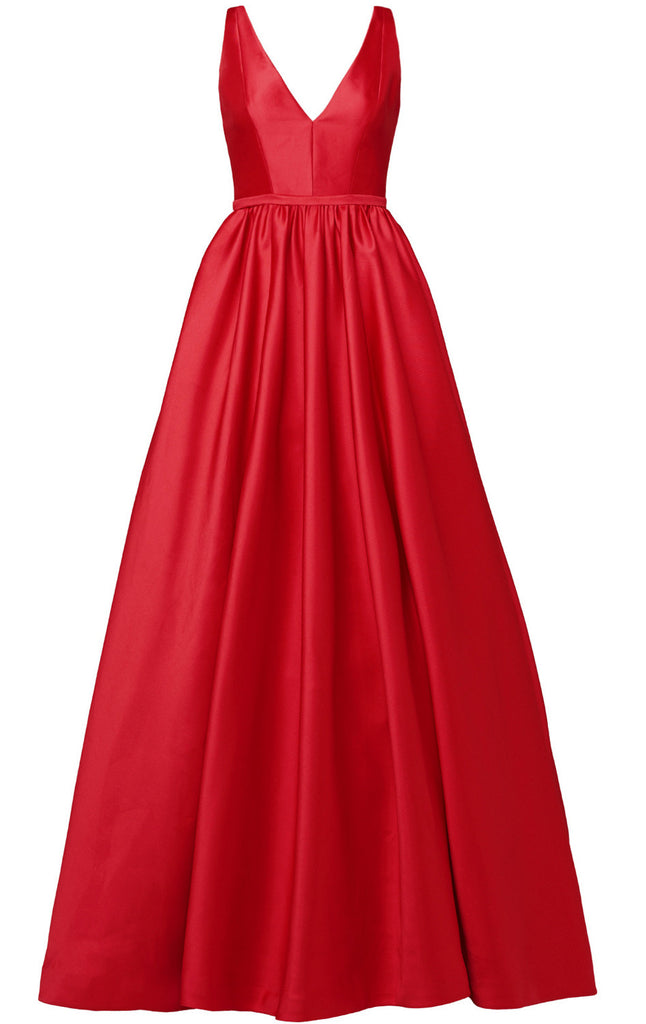 MACloth Träger V-Ausschnitt Ballkleid Satin Rot Langes Ballkleid mit Schleppe