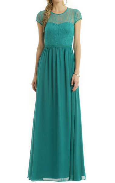 MACloth Cap Sleeves Lace Chiffon Long Evening Gown Turquoise Mother of the Brides Dress