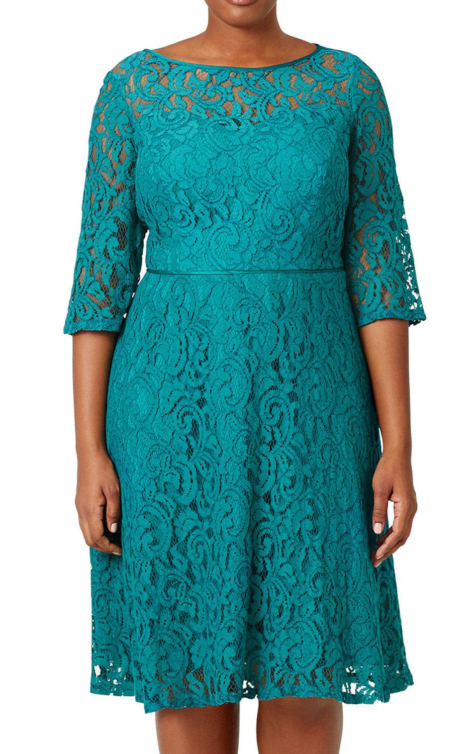 MACloth Half Sleeves Lace Turquoise Plus Size Cocktail Dress Midi Formal Gown Turquoise / Above Knee / US12