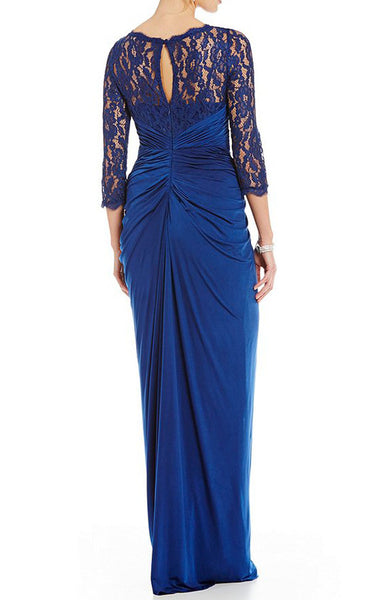 MACloth 3/4 Sleeves Lace Chiffon Evening Gown Royal Blue Mother of the Brides Dress