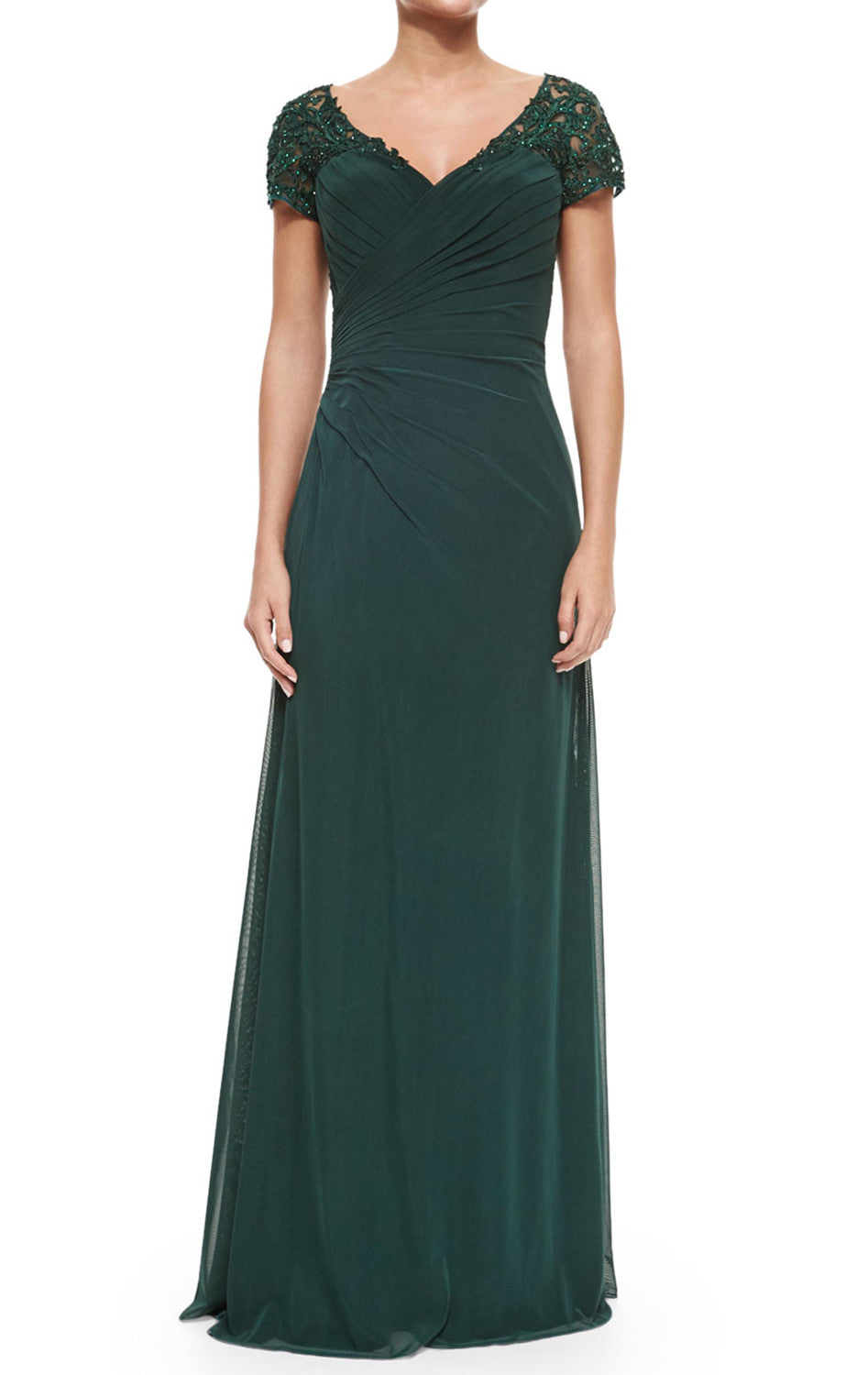 chinese dress ladies Astrid Gown - Draped Cap Sleeve Shimmer Chiffon Dress