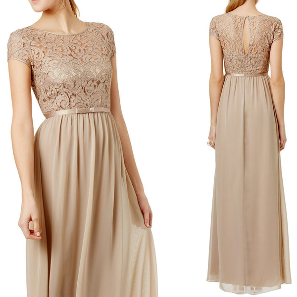 MACloth Cap Sleeves Lace Chiffon Long Evening Gown Champagne Mother of the Brides Dress