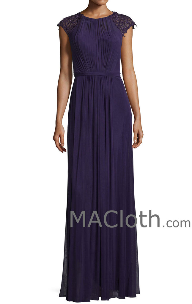MACloth Women Cap Sleeves Long Purple Lace Chiffon Mother of the Brides Dress Evening Gown