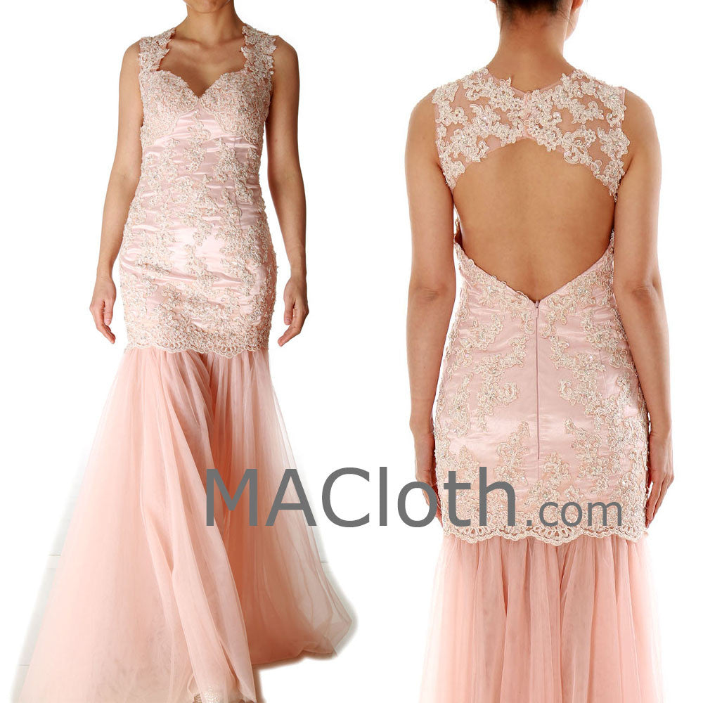 Meerjungfrau Träger Sweetheart Lange Spitze Rosa Ballkleid / Abendkleid 160191