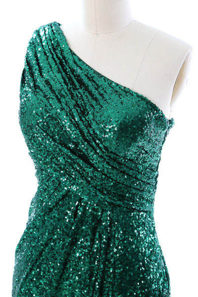 MACloth Sequin Prom Dresses with Split Mermaid One Shoulder Formal Evening Gown