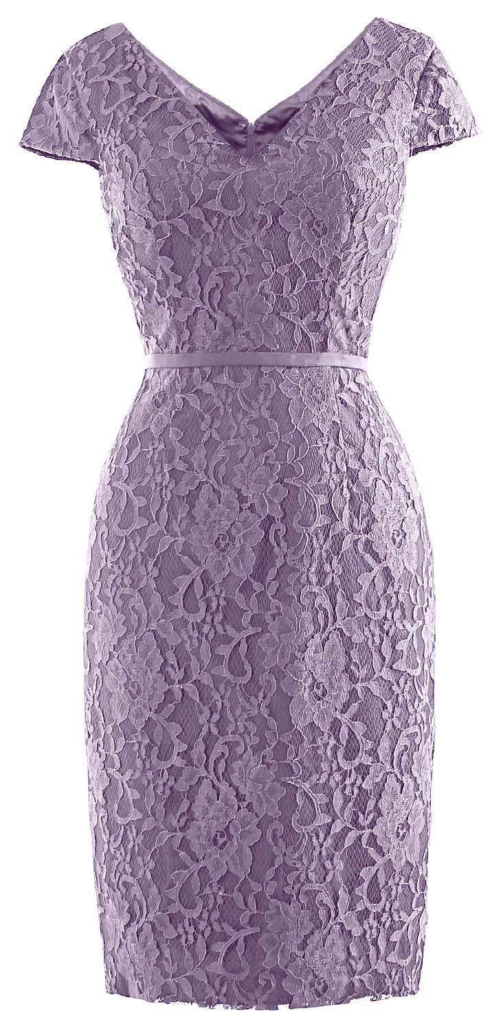MACloth Women Vintage Short Lace Cap Sleeve Mother of Bride Dress Wedding Party