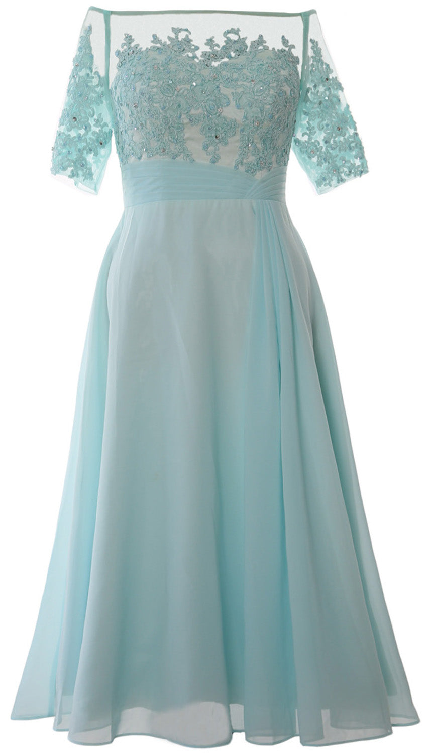 MACloth Mother of Bride Dresses Half Sleeves Midi Off Shoulder Semi Fo MACloth Mother of Bride Dresses Half Sleeves Midi Off Shoulder Semi Fo