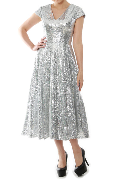 MACloth Women Midi Mother of Bride Dresses Sequin Cap Sleeves Wedding Party