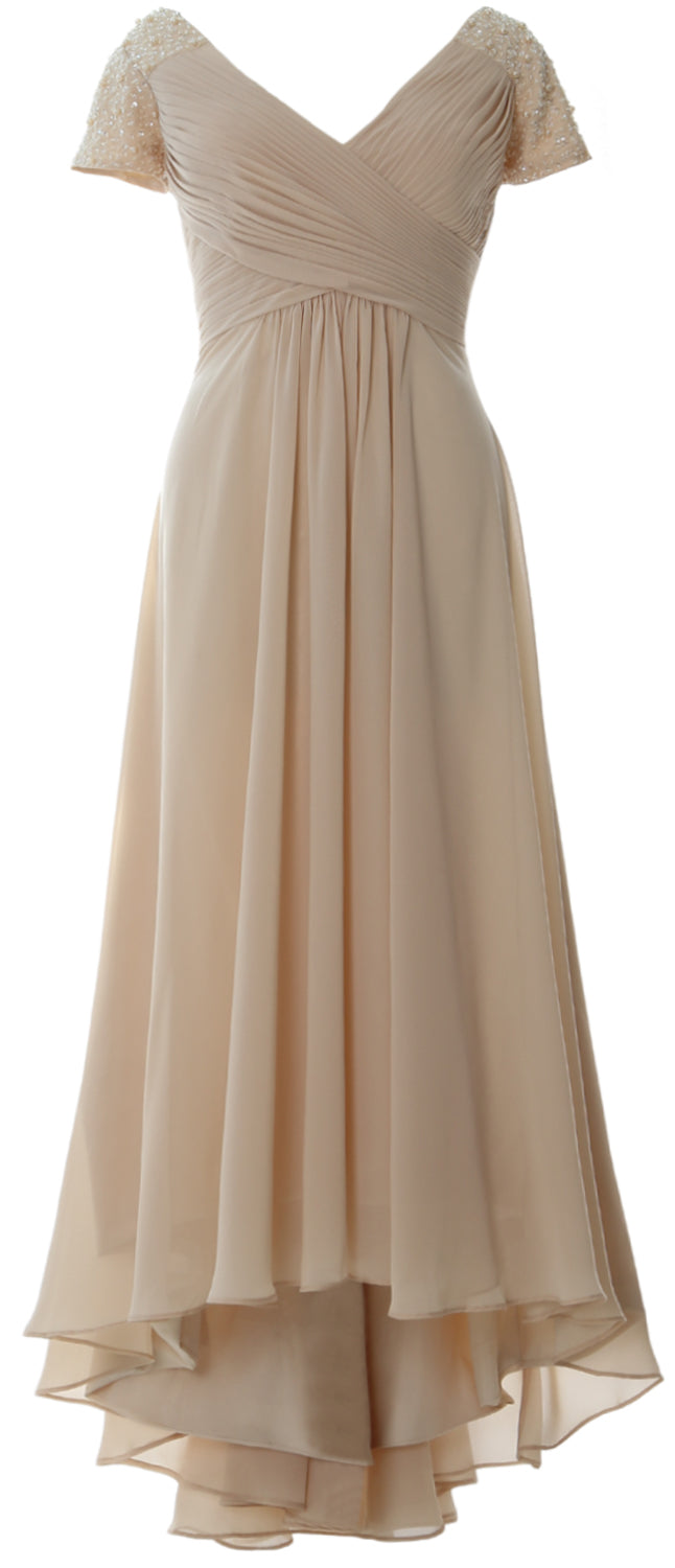 Macloth Women Cap Sleeve V Neck Hi Lo Mother of Bride Groom Dresses Evening Gown Clover / Standard Size
