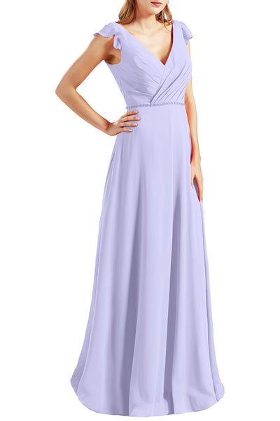 MACloth Women Cap Sleeves V Neck Chiffon Long Bridesmaid Dresses Evening Gown