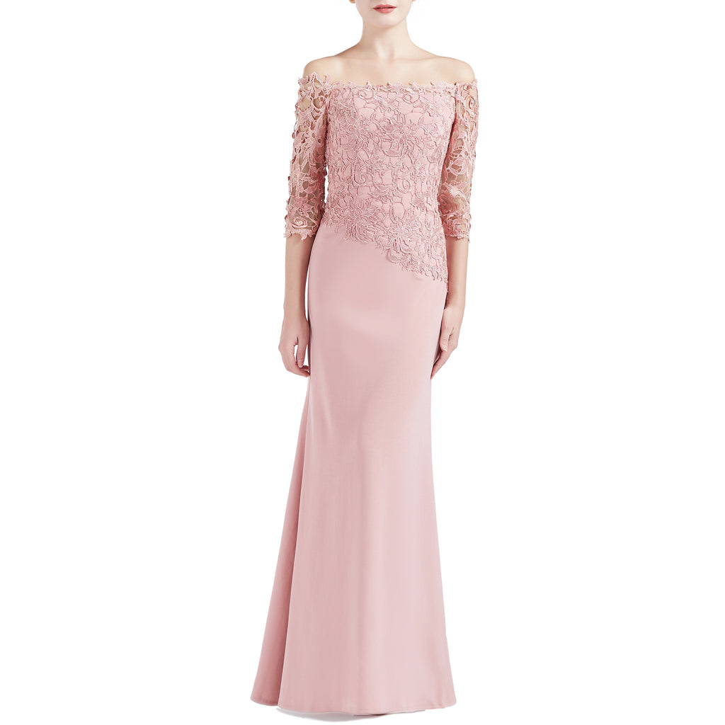 MACloth Women Off Shoulder 3/4 Sleeves Long Mother Bride Dresses Evening Gown