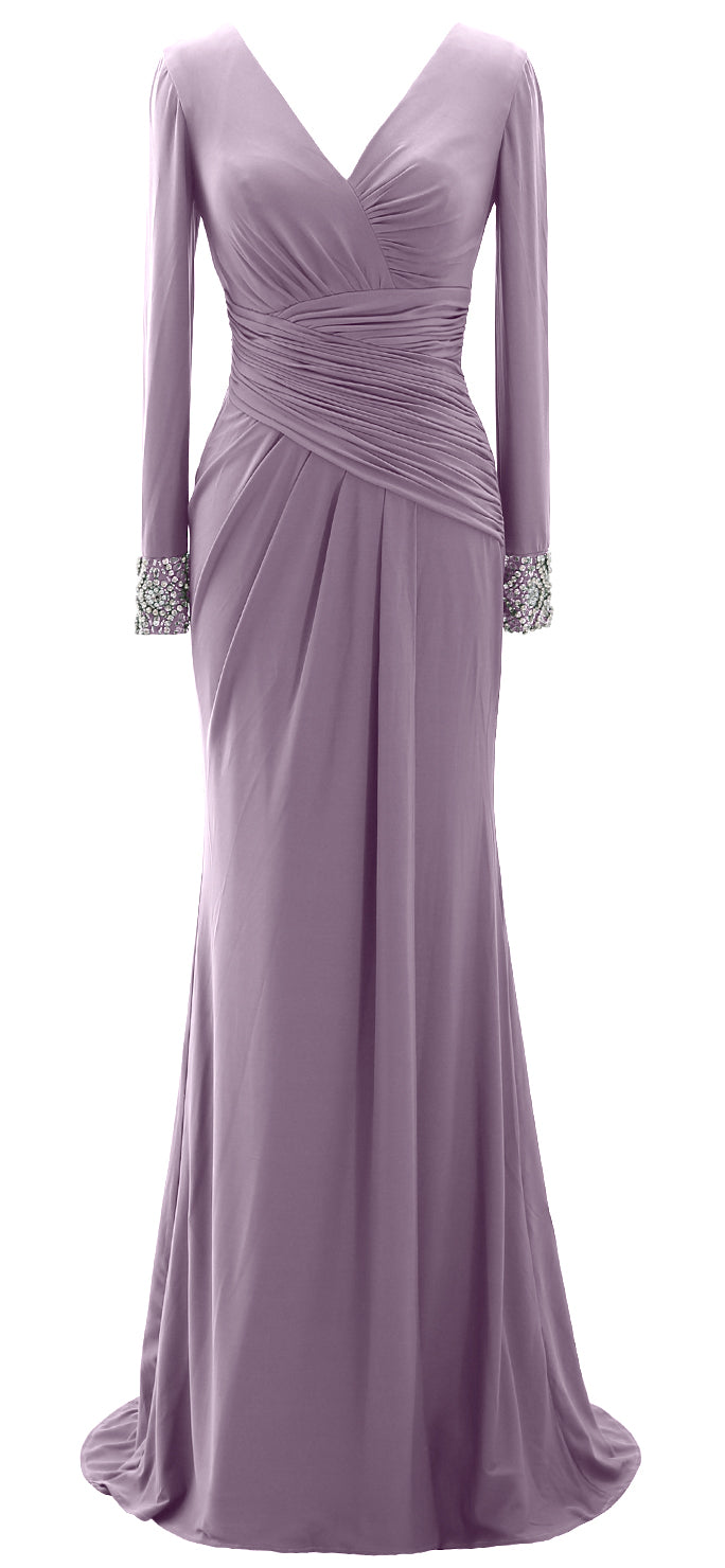 MACloth Langes Abendkleid für die Brautmutter für Damen, langärmelig, V-Ausschnitt