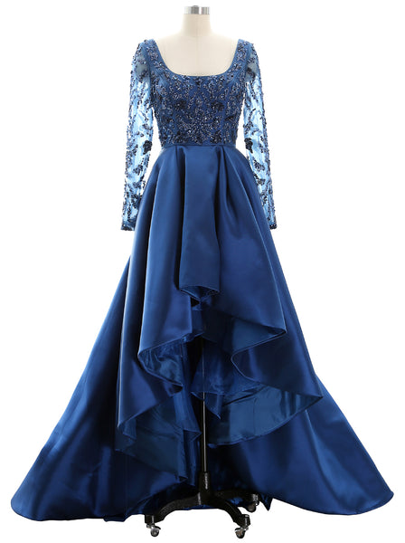 MACloth Women Long Sleeves Hi-Lo Formal Evening Gown Mother of the Bride Dress