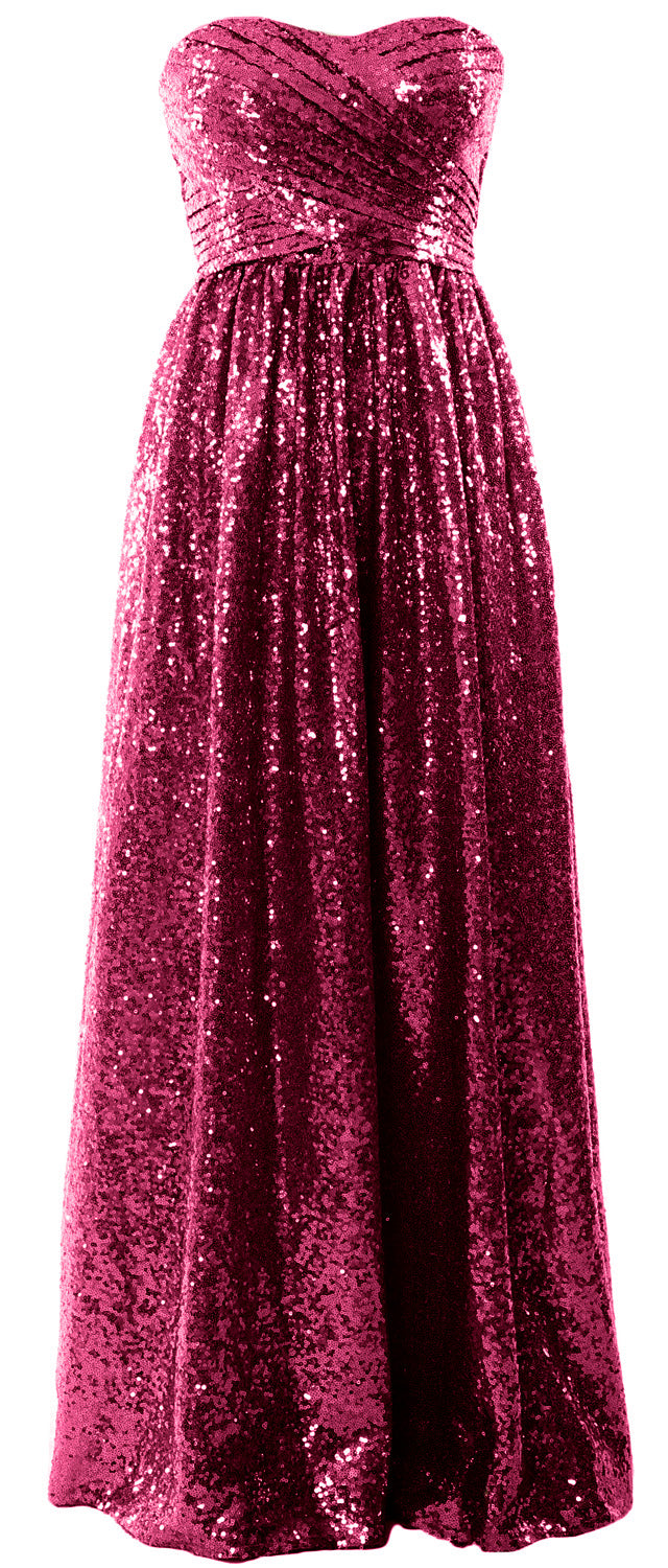 MACloth Vestidos de dama de honor con lentejuelas para mujer, vestido de noche largo con escote en forma de corazón para boda