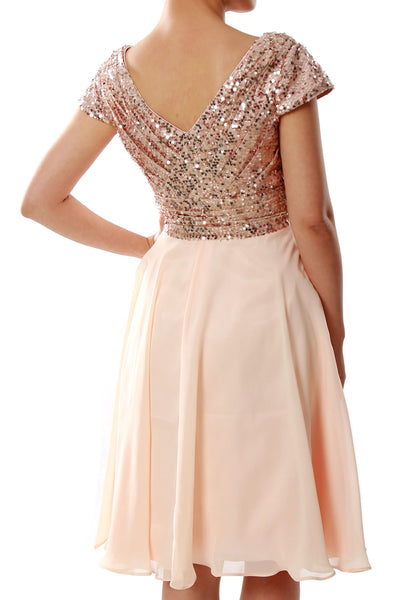 MACloth Women Short Mother of Bride Dresses Cap Sleeves Bridesmaid Sequin