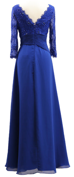 MACloth Women V Neck Long Mother of Bride Dresses 3/4 Sleeve Formal Evening Gown