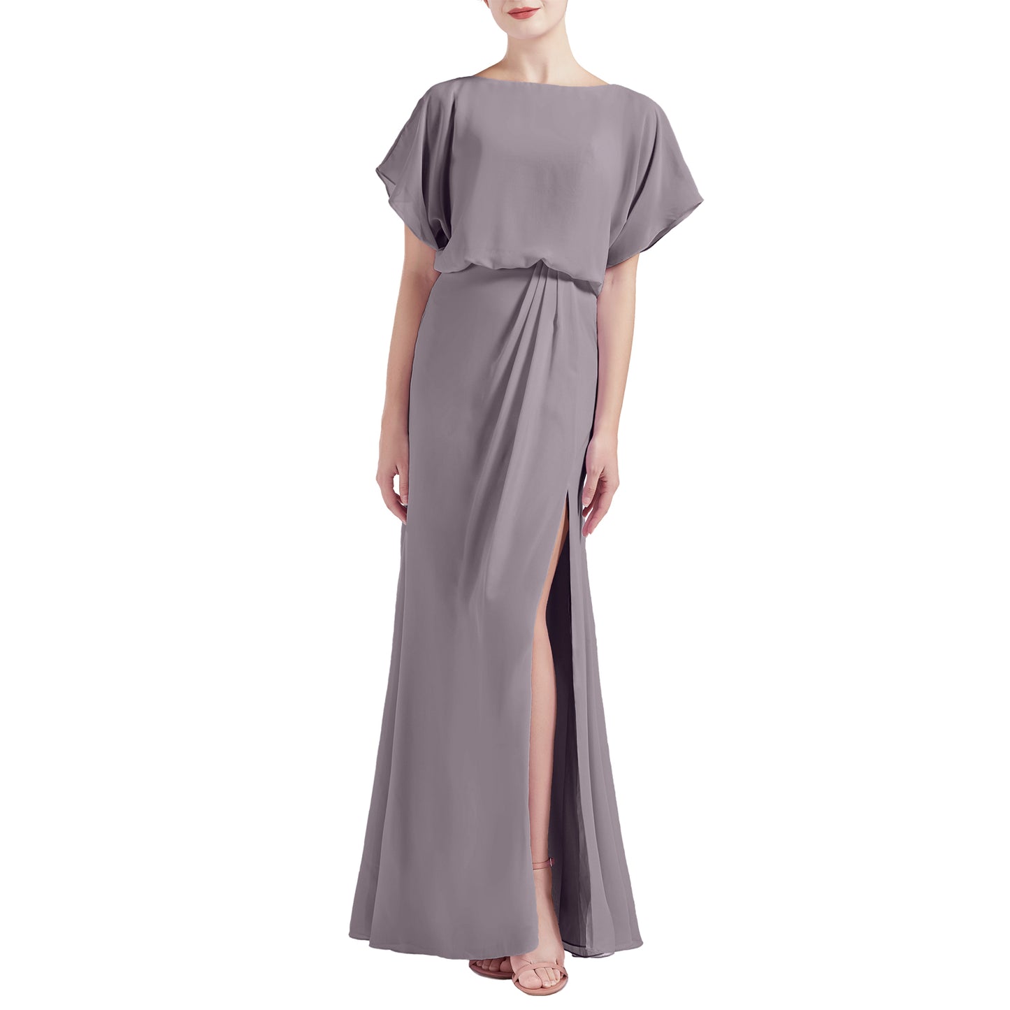 MACloth Women Chic Kimono Boat Neck Long Bridesmaid Dresses Slit