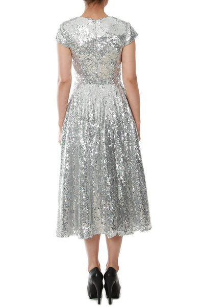 MACloth Women Midi Mother of Bride Dresses Sequin Cap Sleeves Wedding Party