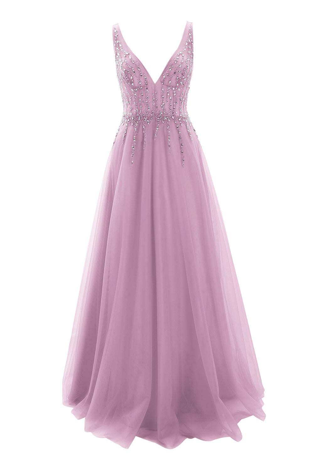 MACloth Ballkleid mit tiefem V-Ausschnitt, Tüll, lang, formelles Abendkleid, Brautkleid, Hochzeit