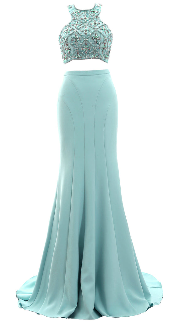 MACloth Women Mermaid Beaded Evening Dress 2019 Two Piece Long Prom Formal Gown