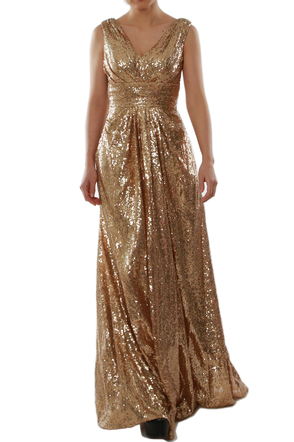 MACloth Women V Neck Formal Evening Gown Sequin Long Bridesmaid Dresses Maxi