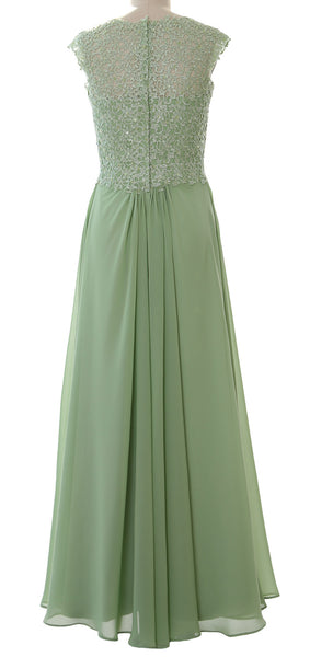 MACloth Women Long Maxi Bridesmaid Dresses Cap Sleeve Lace Evening Gown