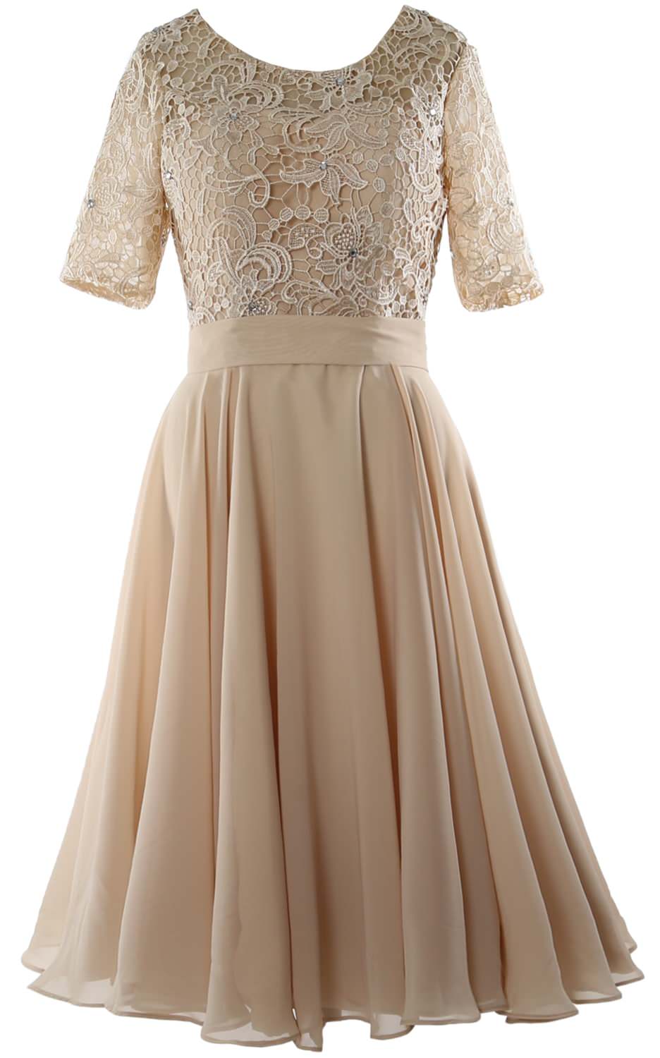 Macloth Women Short Mother Bride Dresses Half Sleeve Wedding Guest Dinner Lace Champagne / Custom Size Macloth Women Short Mother Bride Dresses Half Sleeve Wedding Guest Dinner Lace Champagne / Custom Size