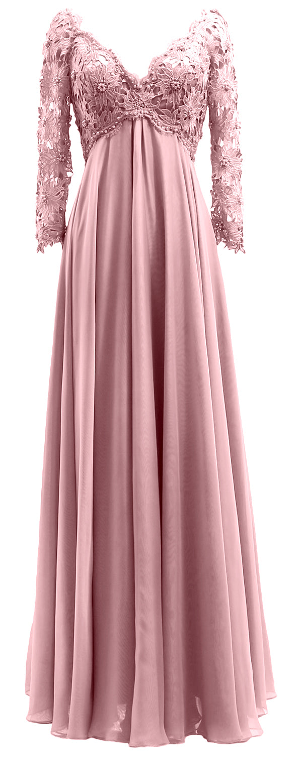 MACloth Damen Abendkleid für die Brautmutter, V-Ausschnitt, Spitze, lange Ärmel