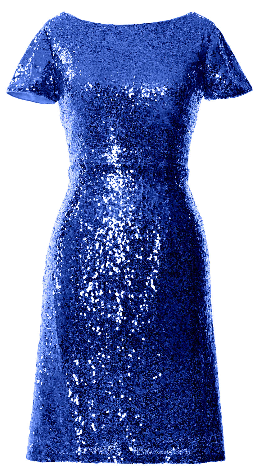 MACloth Women Short Sleeves Knee length Sequin Bridesmad Cocktail Dresses