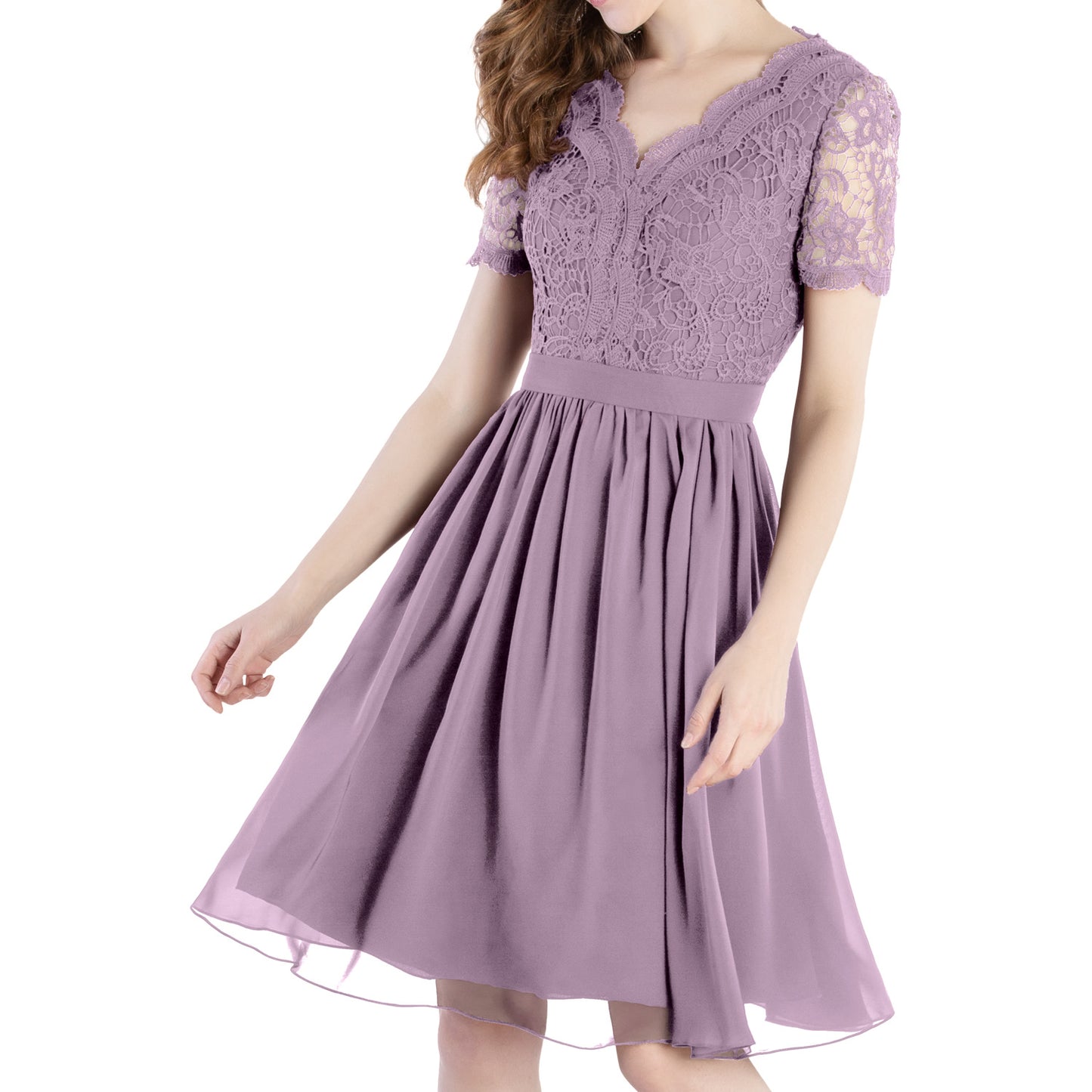 MACloth Mother of Bride Dresses Short Sleeves Wedding Guest Party Formal Gown Dusty Mauve