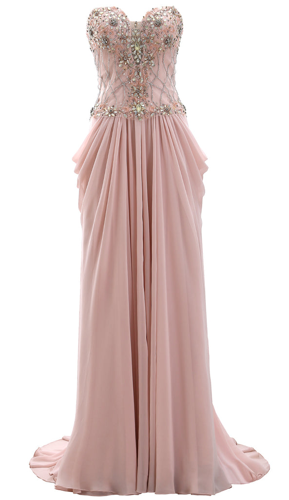 MACloth Women Strapless Beaded Formal Evening Gown 2019 Chiffon Long Prom Dress
