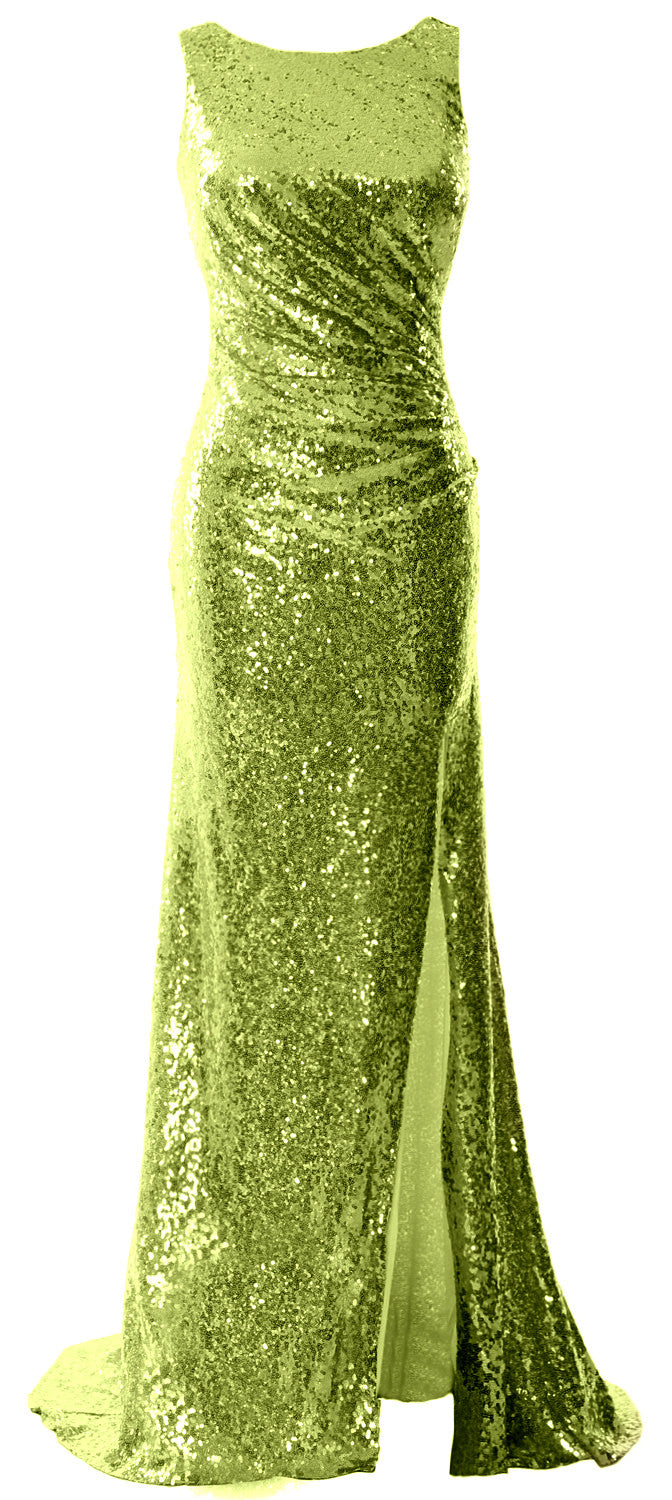 MACloth Vestidos largos de dama de honor con lentejuelas para mujer, espalda descubierta, vestido de noche para graduación con abertura