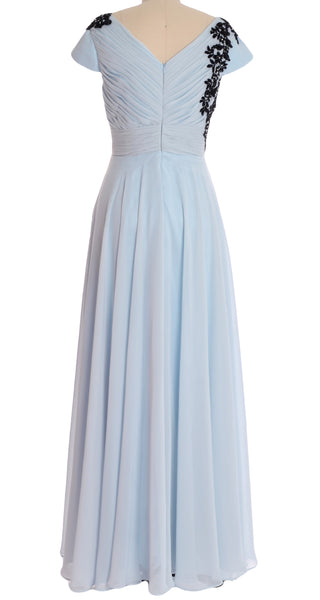 MACloth Women Mother of the Bride Dresses Cap Sleeves V Neck Formal Evening Gown